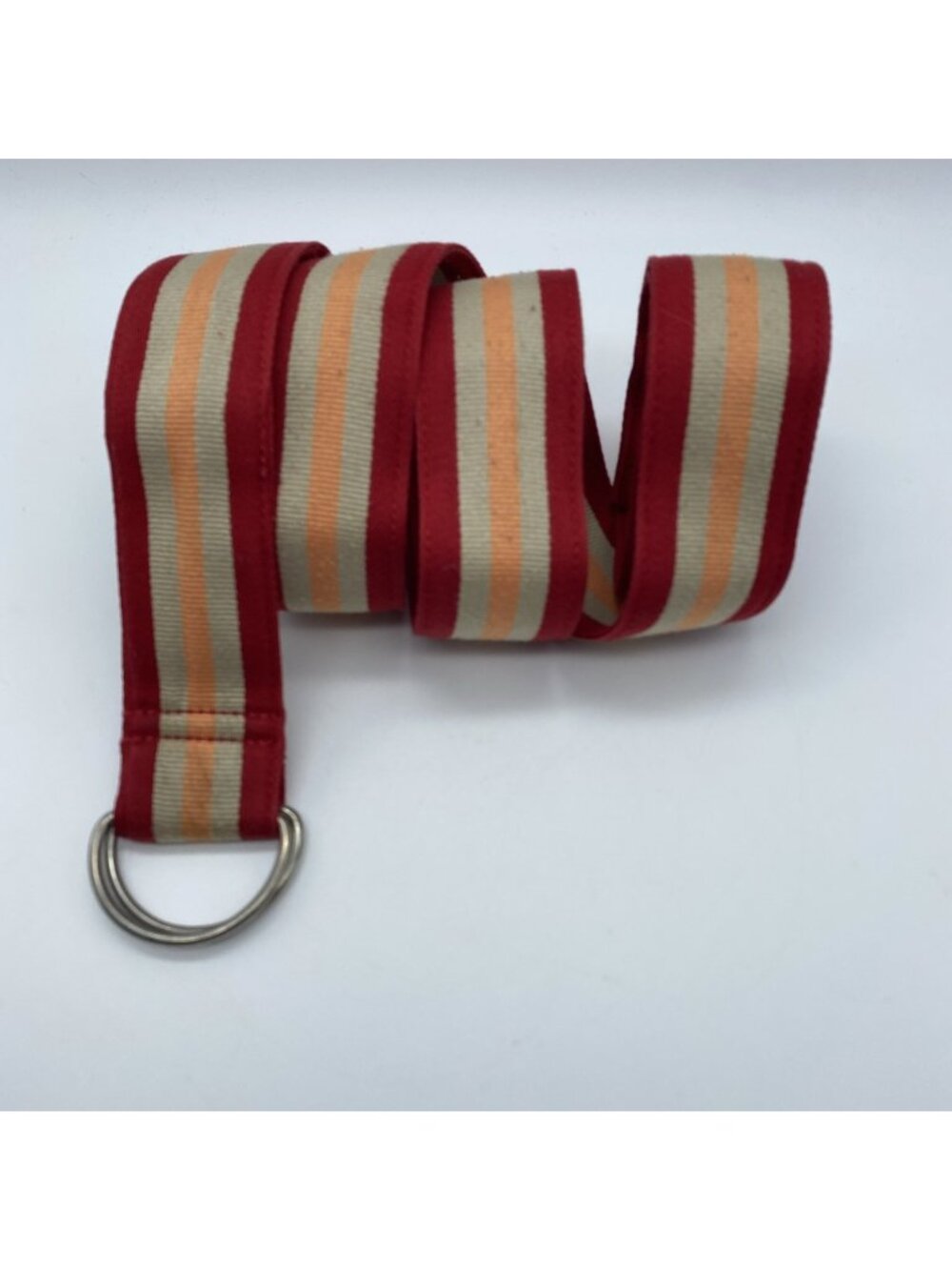 Unbranded Red Tan Orange Striped D-Ring Belt Men's Size L End to End 46"